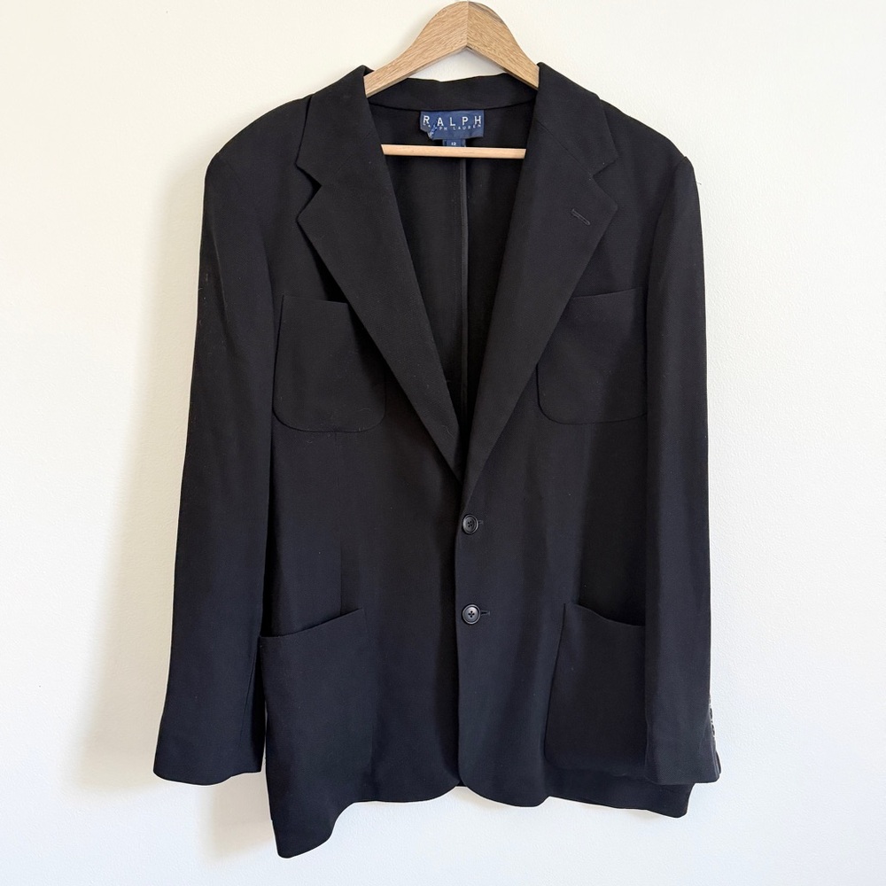 Ralph Lauren Silk Classic Black Blazer Size 12 Women’s Business Casual Luxury - Picture 2 of 10